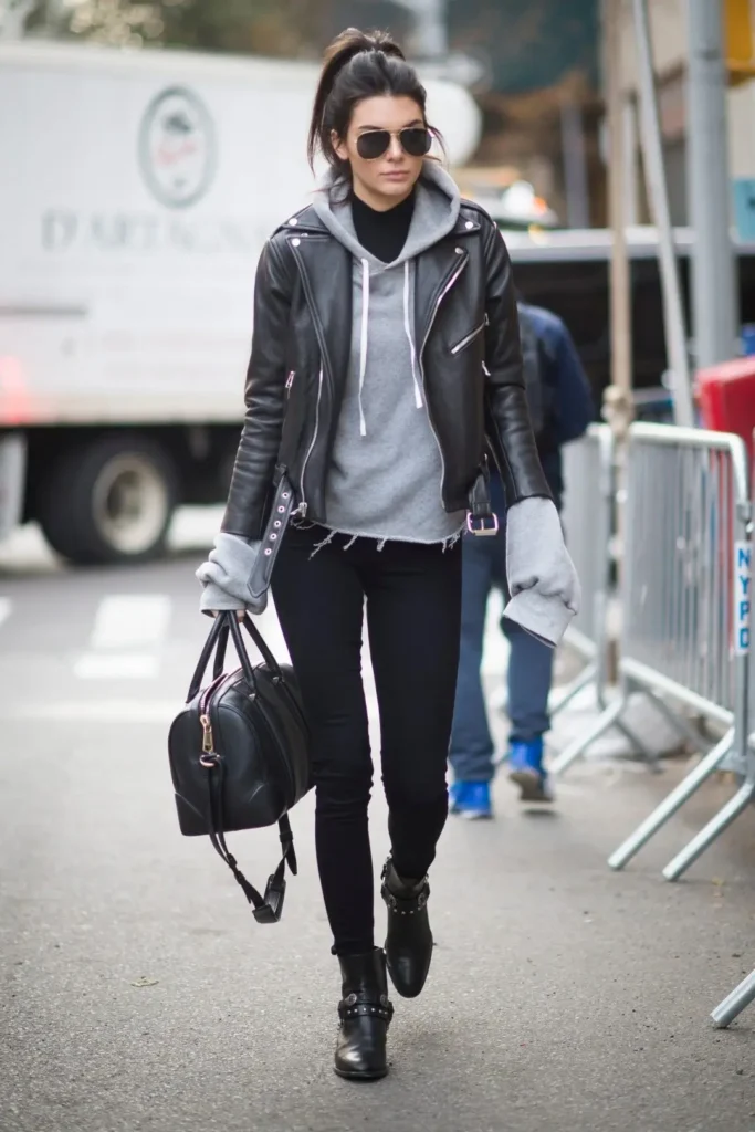 Sunglasses + Hoodie + Bomber Jacket + Leather Pants + Ankle Boots image