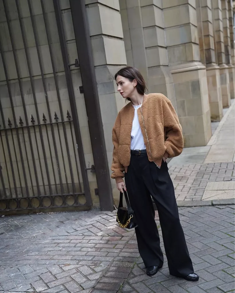 Faux Fur Coat + Trousers + Loafers 